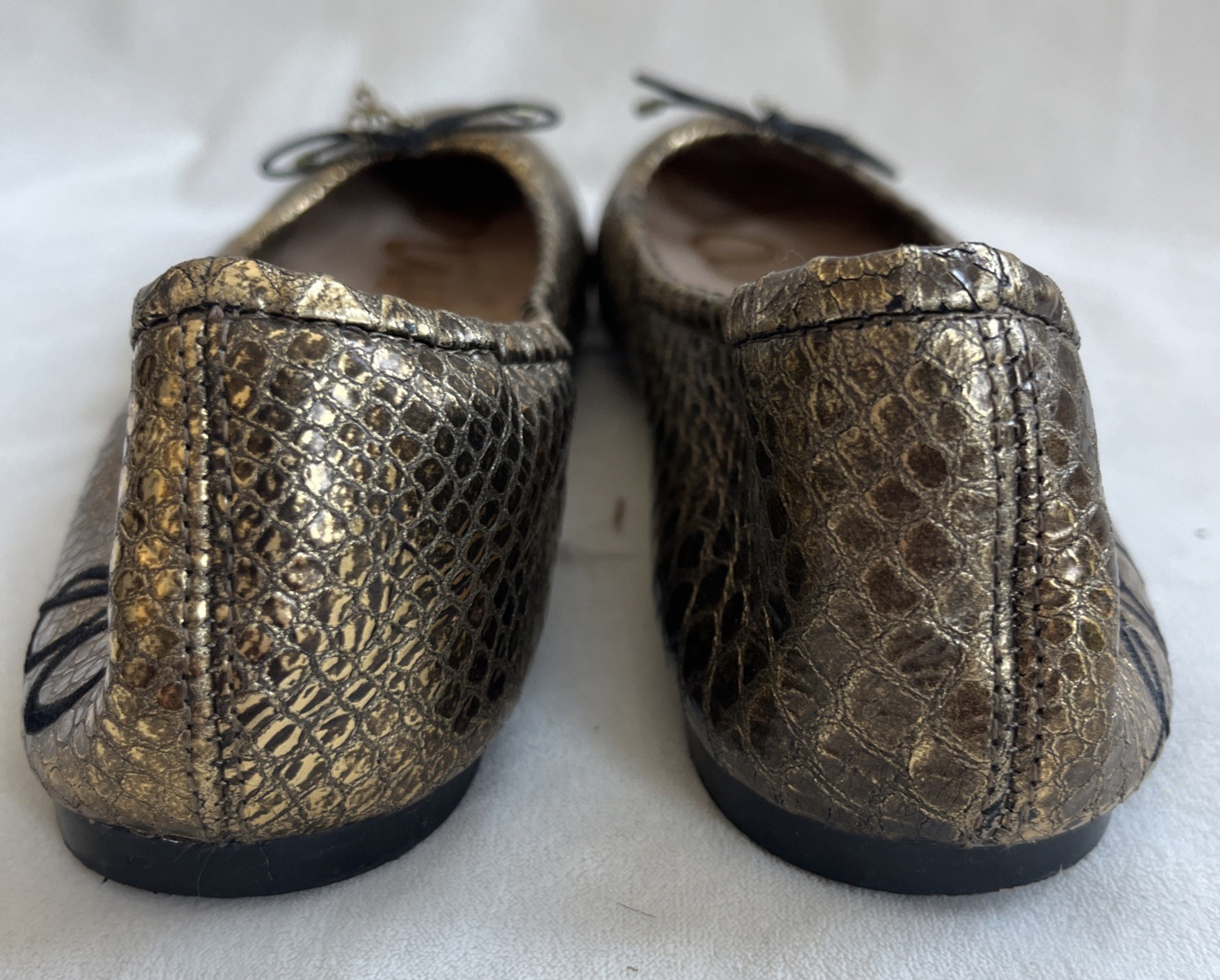Sam Edelman Felicia Ballet Flats Gold Snake Print Slip On Shoes Womens 9.5