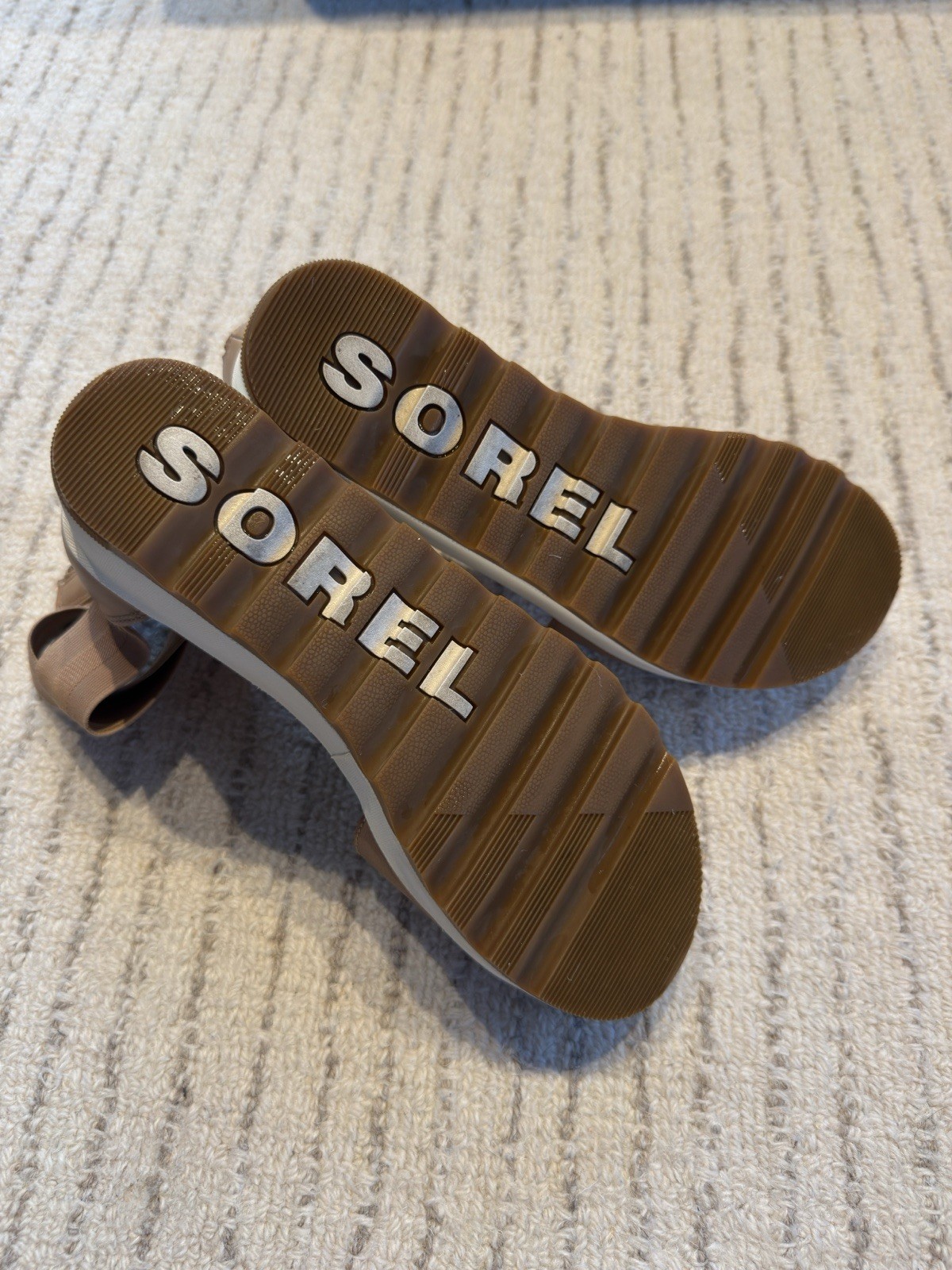 SOREL Cameron Flatform Sandals Womens 8.5 Taupe Tan Leather Ankle Strap NL3997