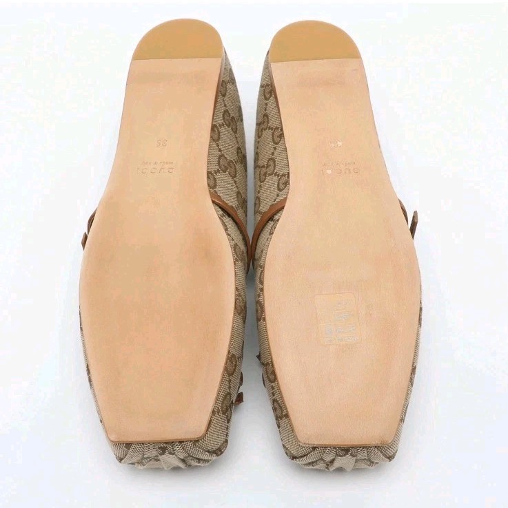 Gucci Horsebit Size 39 BeigeBrown GG Canvas and Leather Ballet Flats New In Box