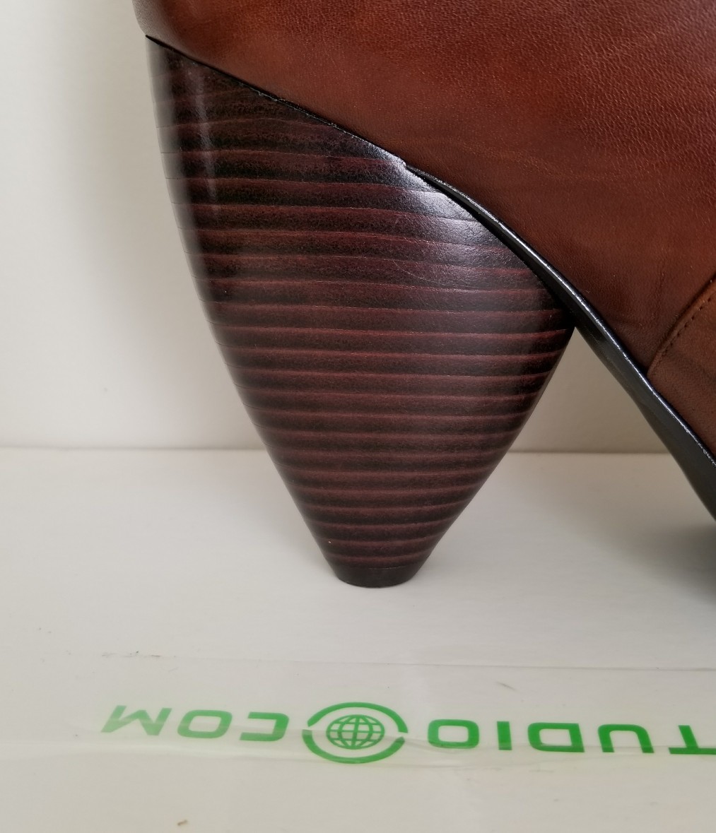 MAX STUDIO UMBERTO COGNAC Leather Unique Heel Ankle Boots US 7.5 I LOVE SHOES