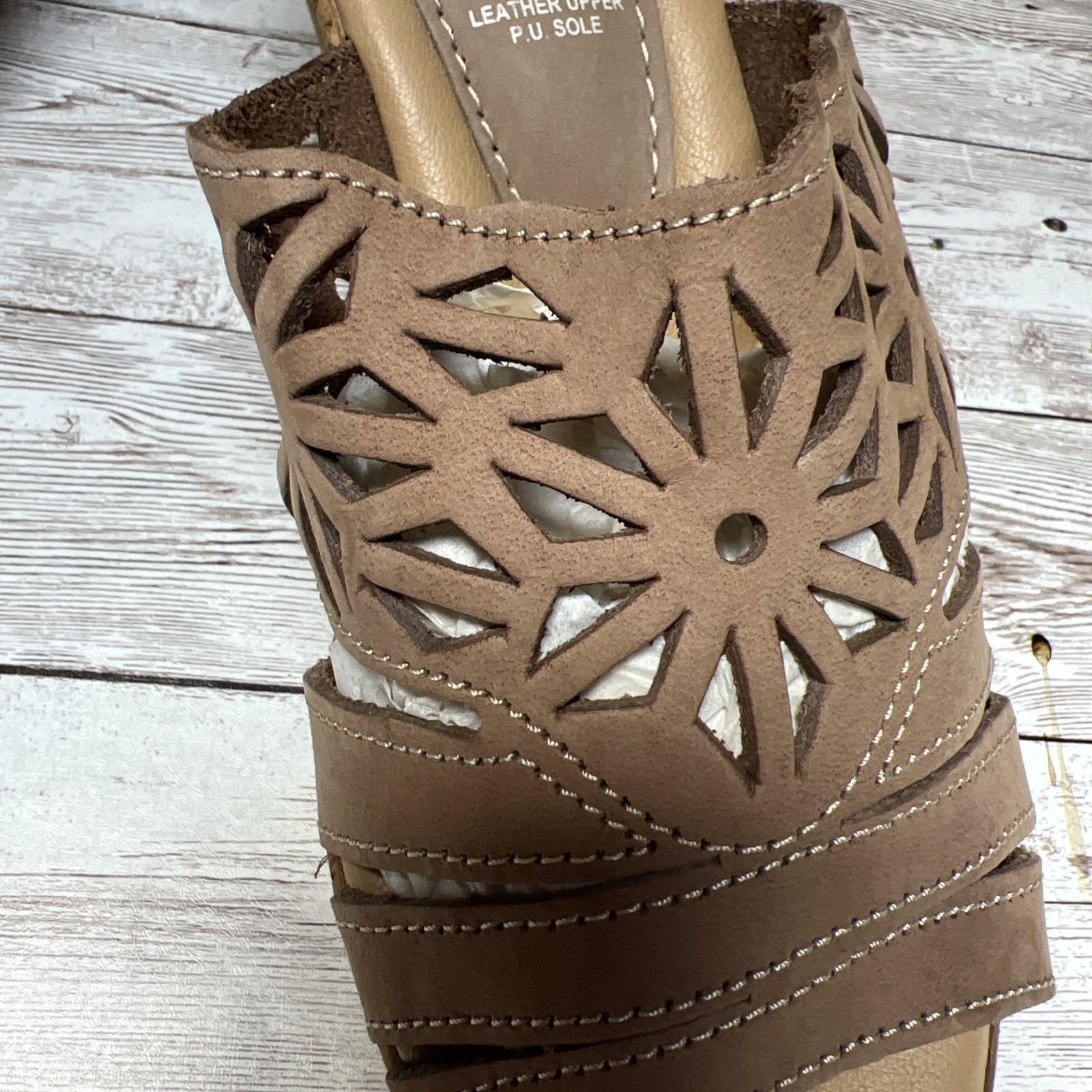 Spring Step DORA Cork Wedge Comfort Slide Sandals Women EU 36/US 6 Taupe Leather