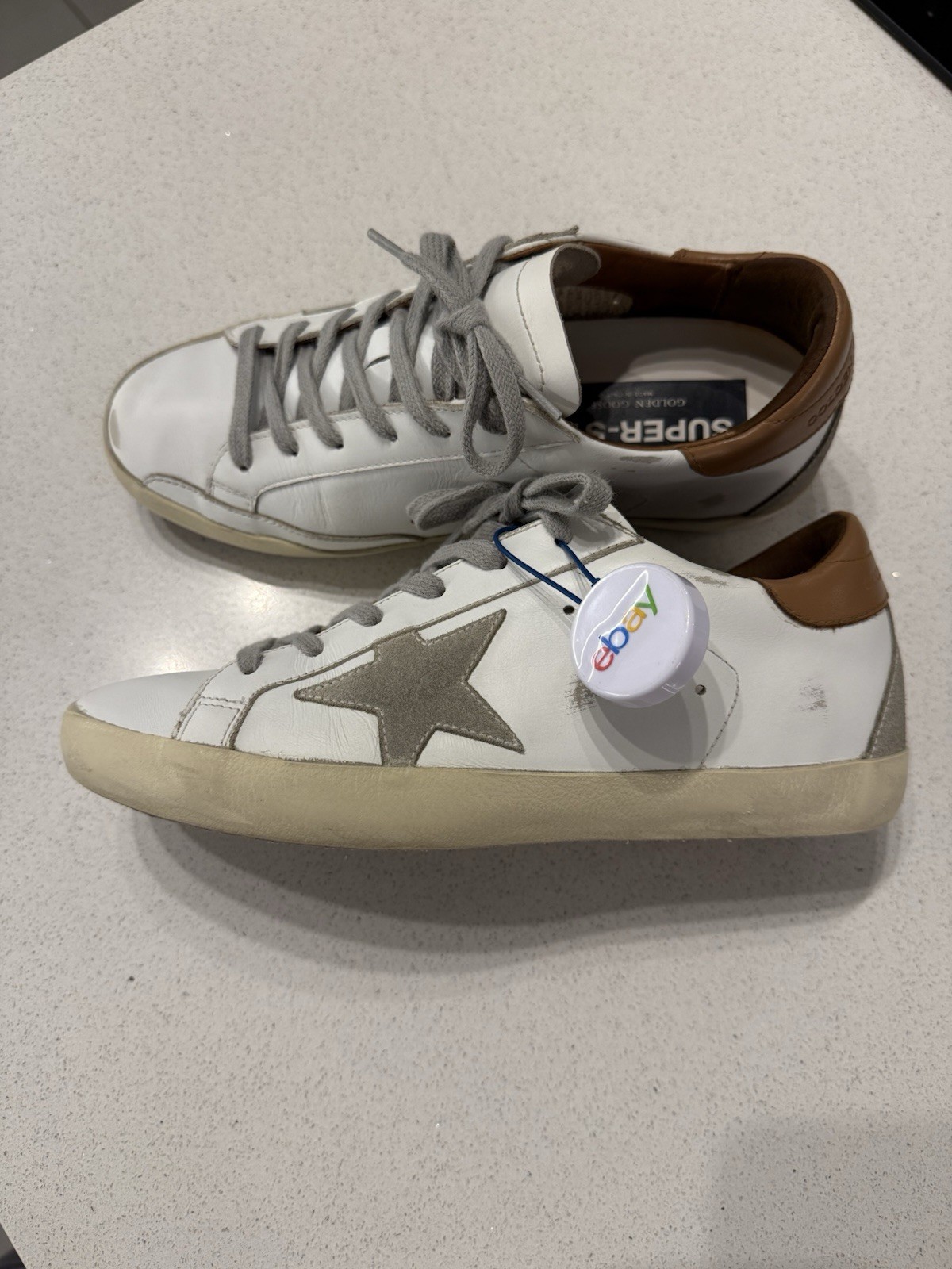 Golden Goose Super-Star In White With Brown Leather And Grey Star