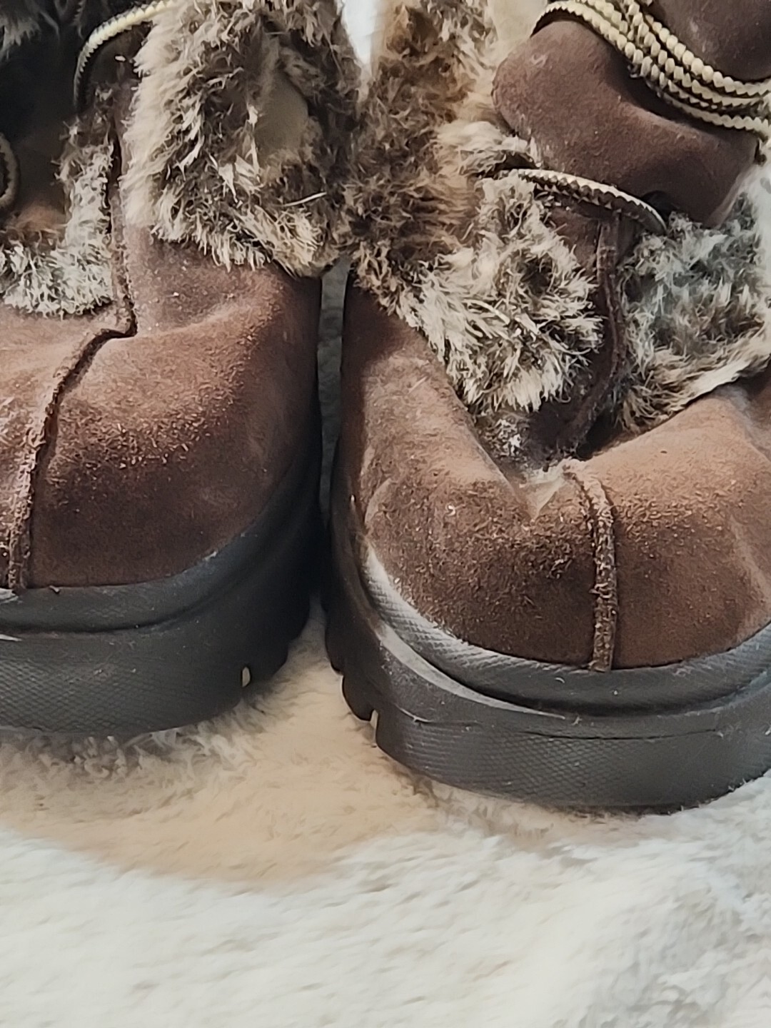 Vintage Y2K Skechers Boots Womens 10 Platform Tan Suede Leather Frolic Faux Fur