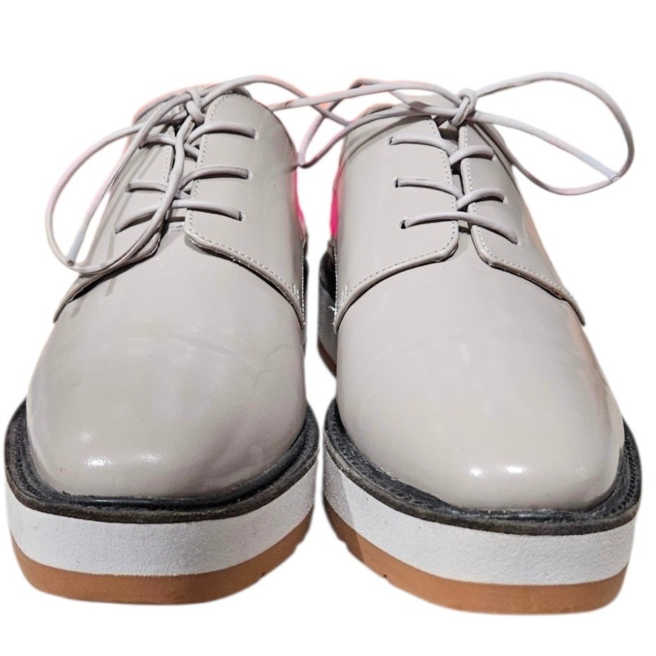 Vince Patent Leather Platform Oxfords Grey Dressy Shoes 7.5 M Classy Preppy New