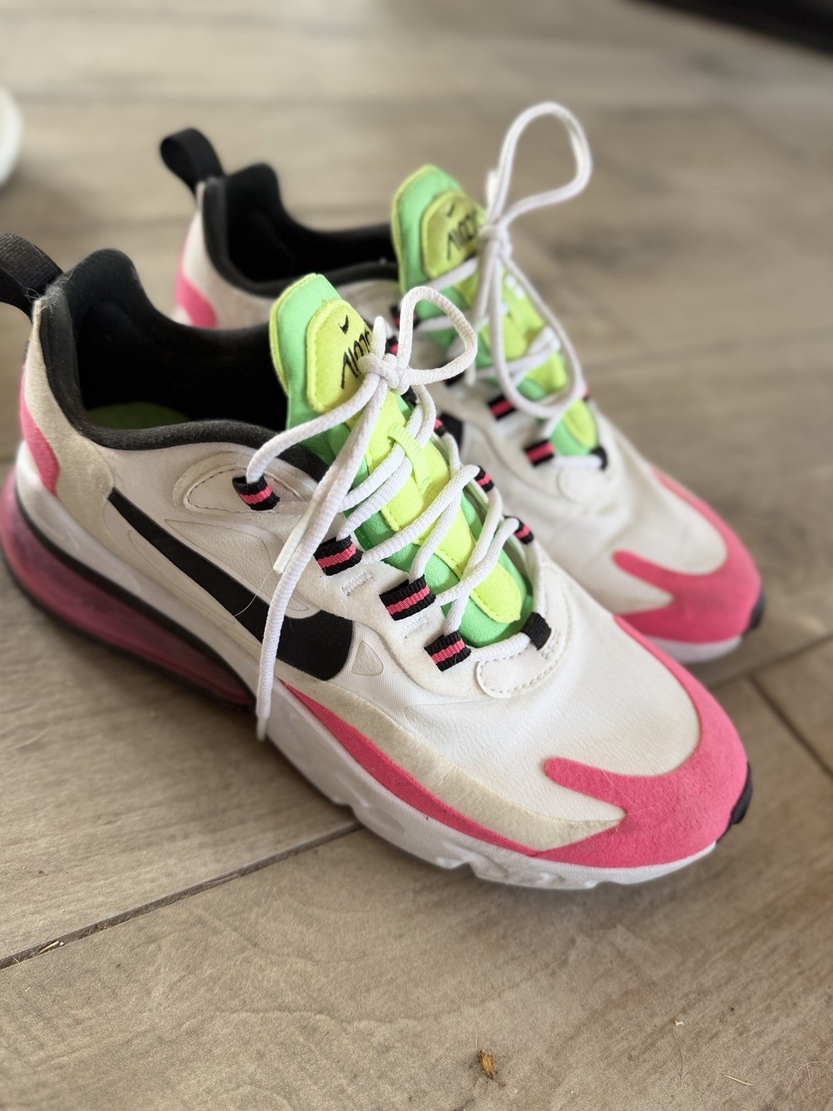 Nike Air Max 270 React Unisex Women Sneakers US 7.5 White/Pink/Black/Green