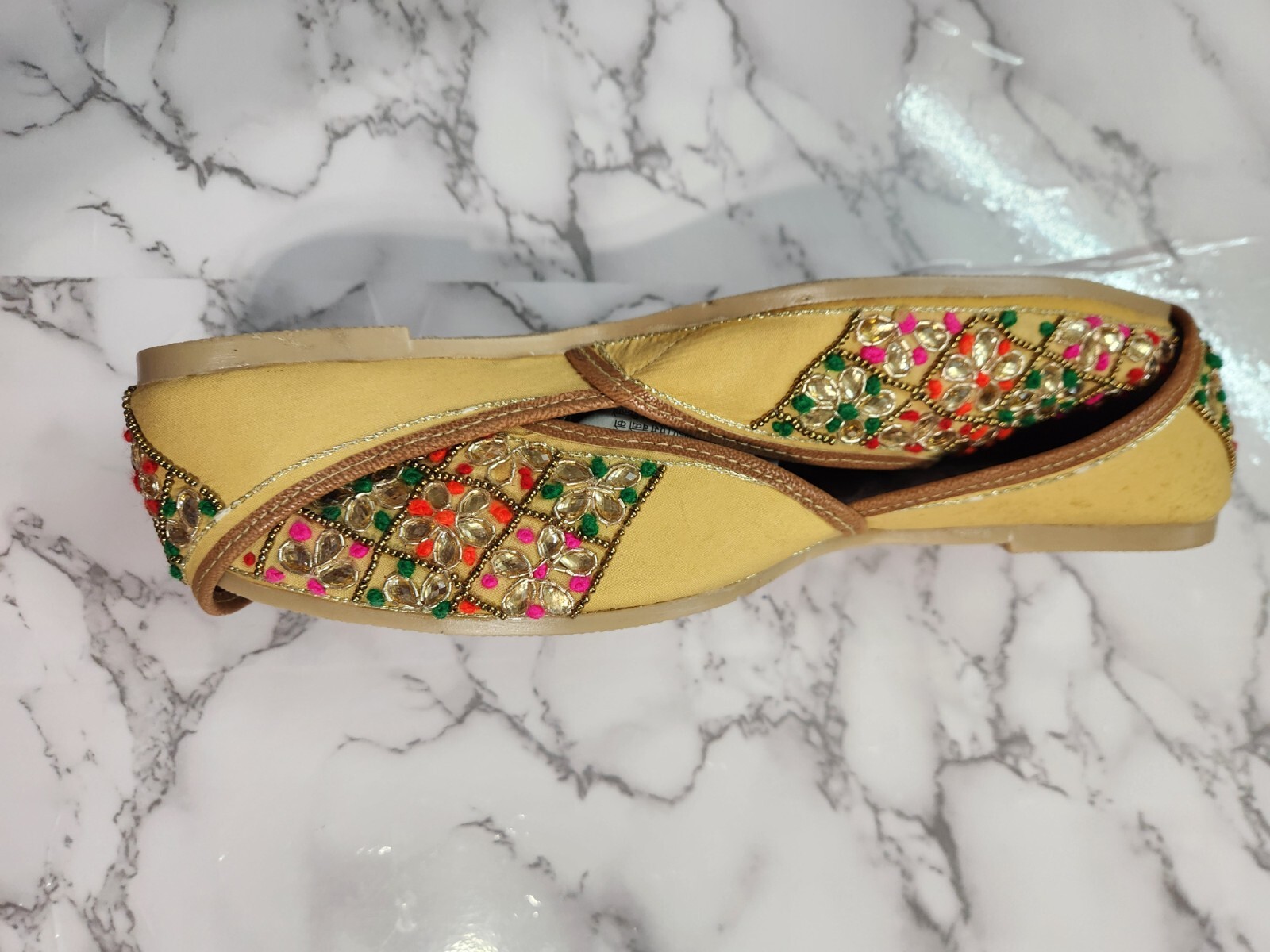 Mustard Yellow Heavy Kundan and embroidered work jutti for women- Party wear