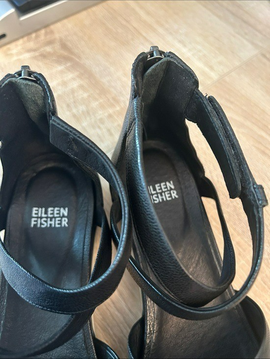Eileen Fisher Sally Black Leather Ankle Strap Comfort Sandals – Size 7