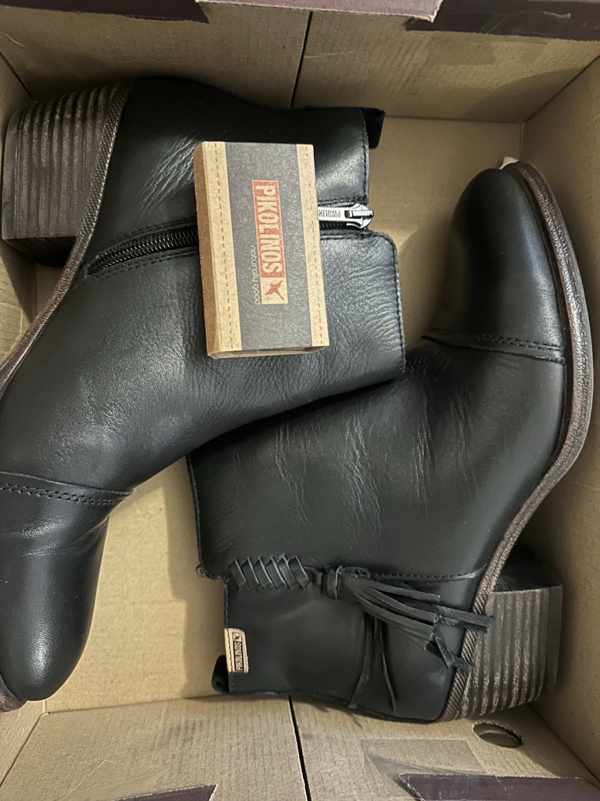 Pikolinos Black Leather Ankle Bootie W9M-8941 Zip Tassel Round Toe US 10