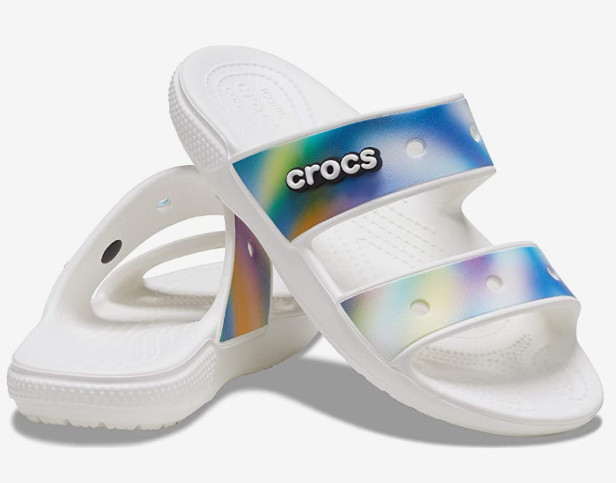 CROCS Classic Tie-Dye Graphics 2-Strap Sandals Flat Slip-on Multicolor 6 , 7 , 8
