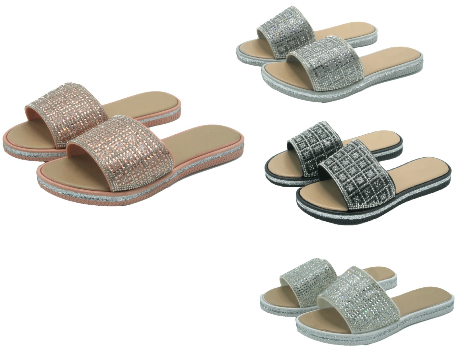 Womens Glitter Wrap Rhinestone Slip on Flip Flop Slide Sandals Sizes 6 7 8 9 10