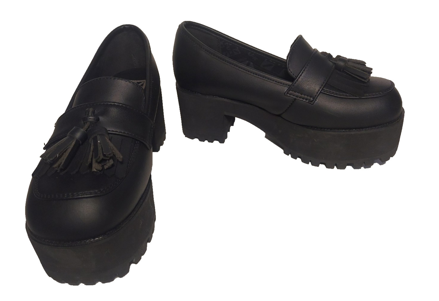 T.U.K. Fringe Loafer Platform Size 8 Anarchic Grunge 90s Y2K Shoes Lug Sole