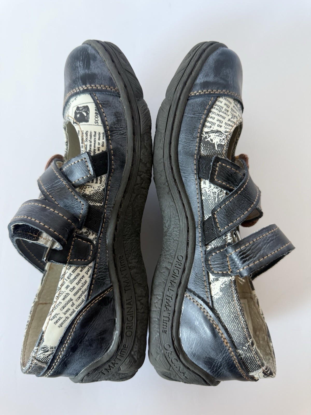 TMA Eyes Blue Black Leather Newspaper Mary Jane Shoes Women’s 7.5 Germany