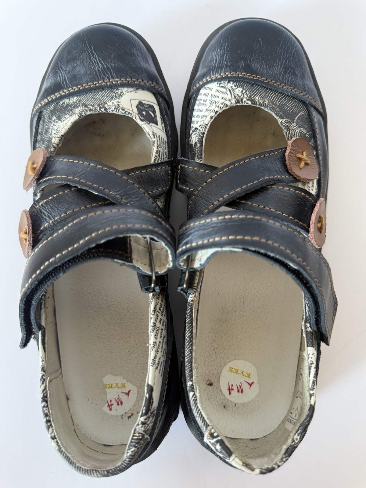 TMA Eyes Blue Black Leather Newspaper Mary Jane Shoes Women’s 7.5 Germany
