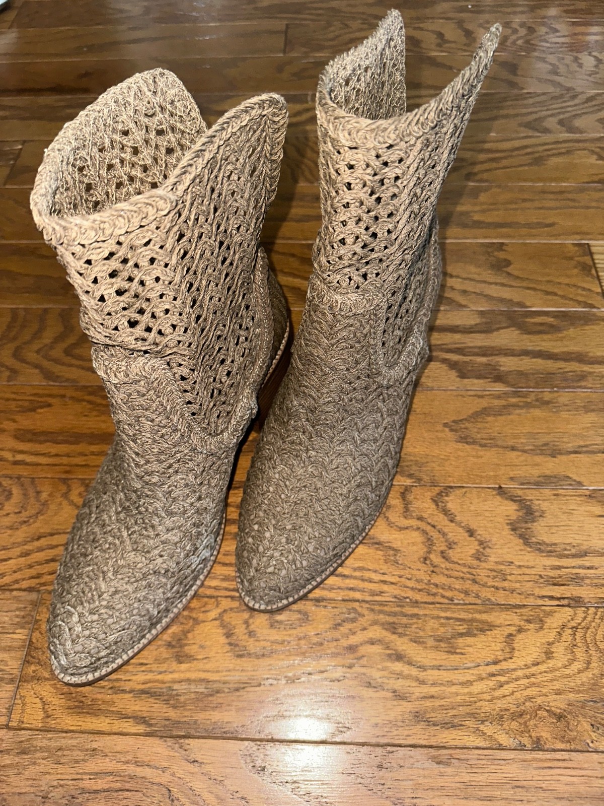 Free People Kelsi Dagger Emery Crochet Boots Cotton Crochet Armadillo Tan 10