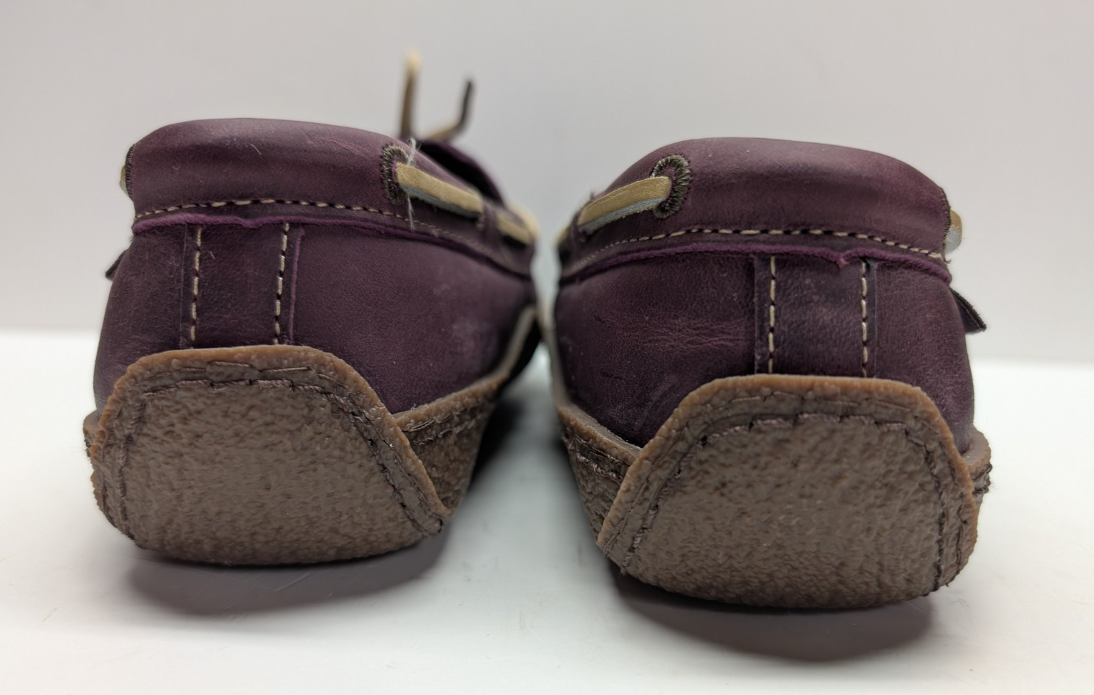 Sz 6M L.L.Bean Hand-Sewn Purple Leather Slippers, Flannel Lined #301104