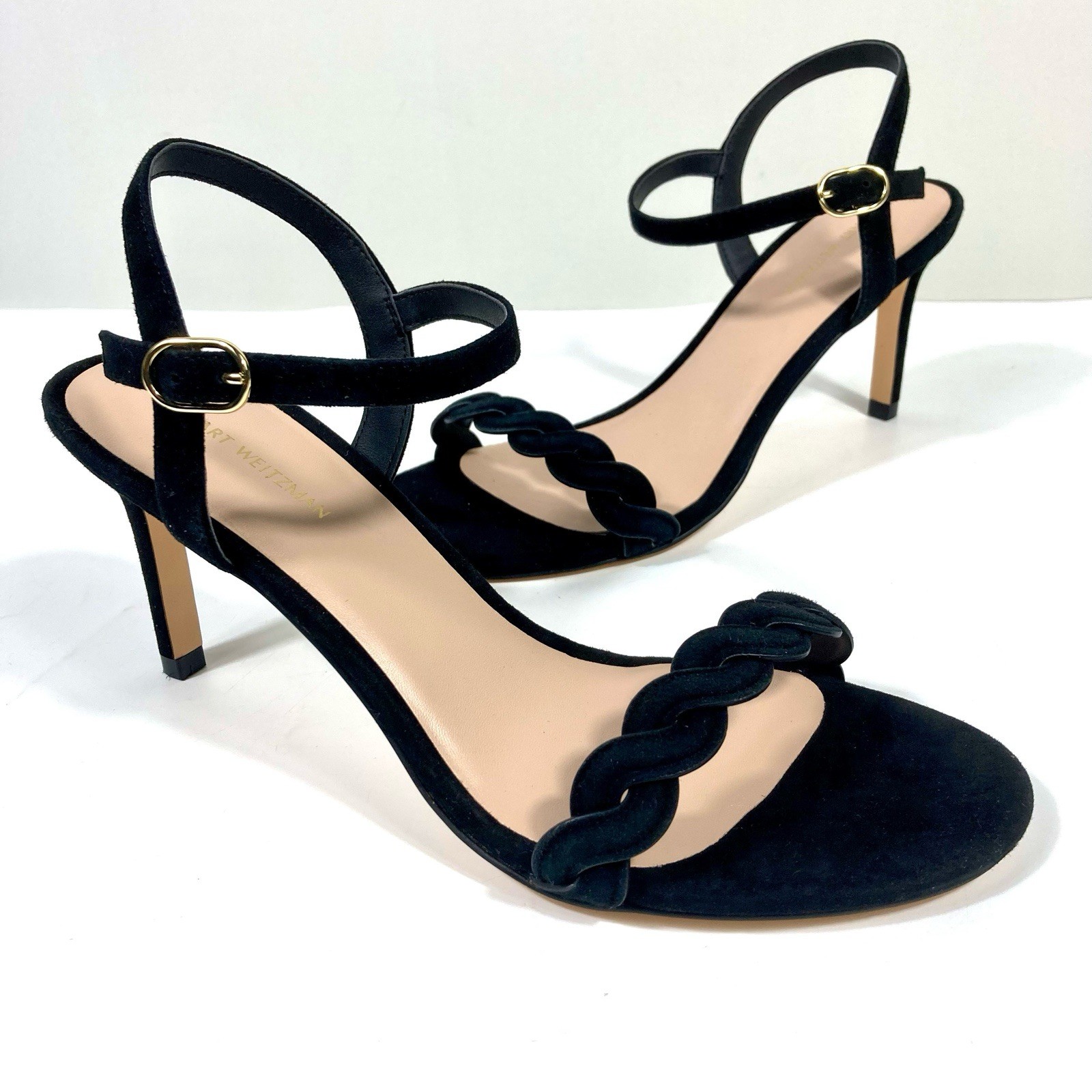Stuart Weitzman Twistie Stiletto 75 Heels Sandals Suede Black 6 9 B NEW