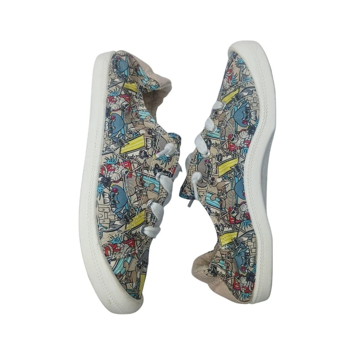 Bobs Skechers Beach Bingo Sneakers Womens 7 Taupe Multi Cat Print Slip On 113561