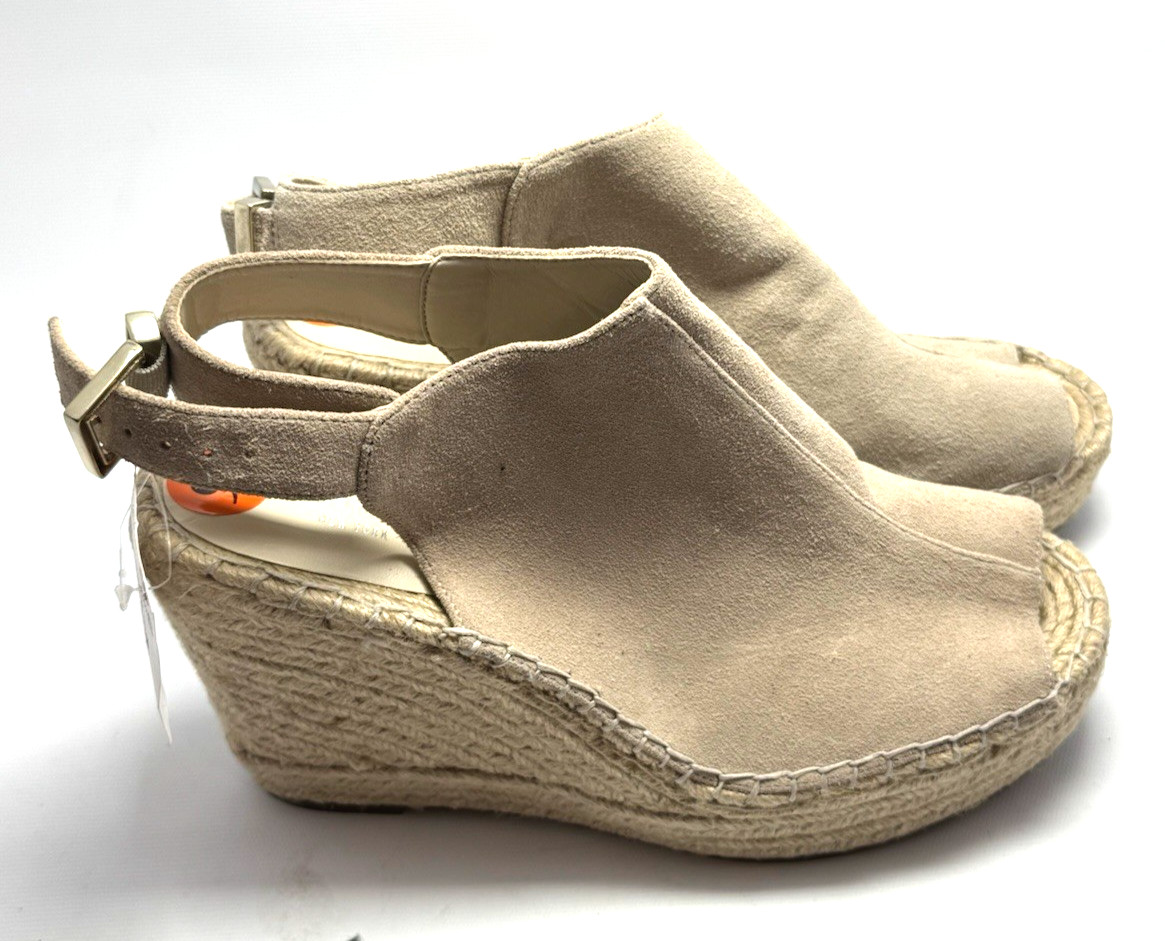 Kenneth Cole Sandals Womens 9.5 M Odette Wedge Espadrille Slingback Tan Suede