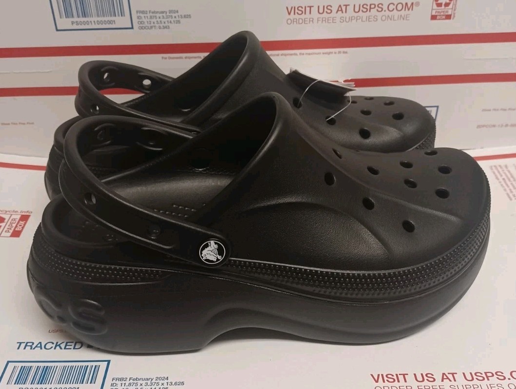 Brand New Crocs Bella Platform Clog M8W10 Black Smooth Orthotic Footbed Unisex