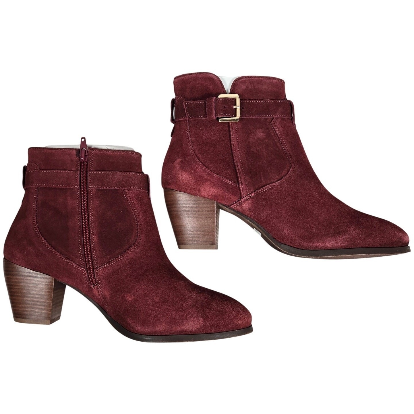 Diba Sleek Bootie Burgundy Suede Leather Ankle Boots Block Heel Size 10