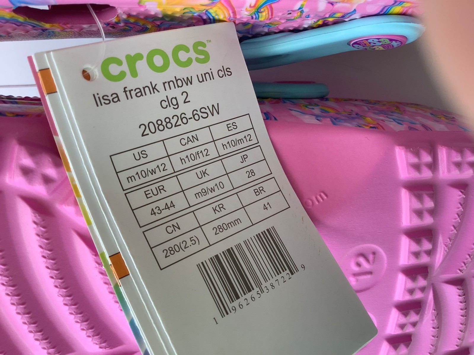 Crocs M10 W12 Lisa Frank Rainbow Unicorn Pink Classic Clog