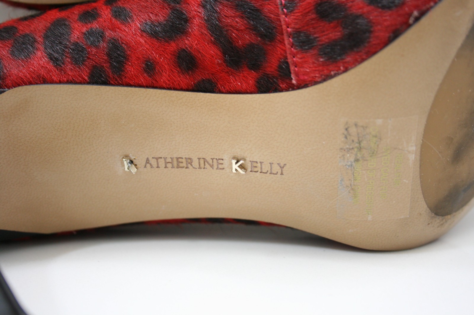 Katherine Kelly REESE Red Leopard Print Calf Hair Pointed toe Leather Pumps sz 8