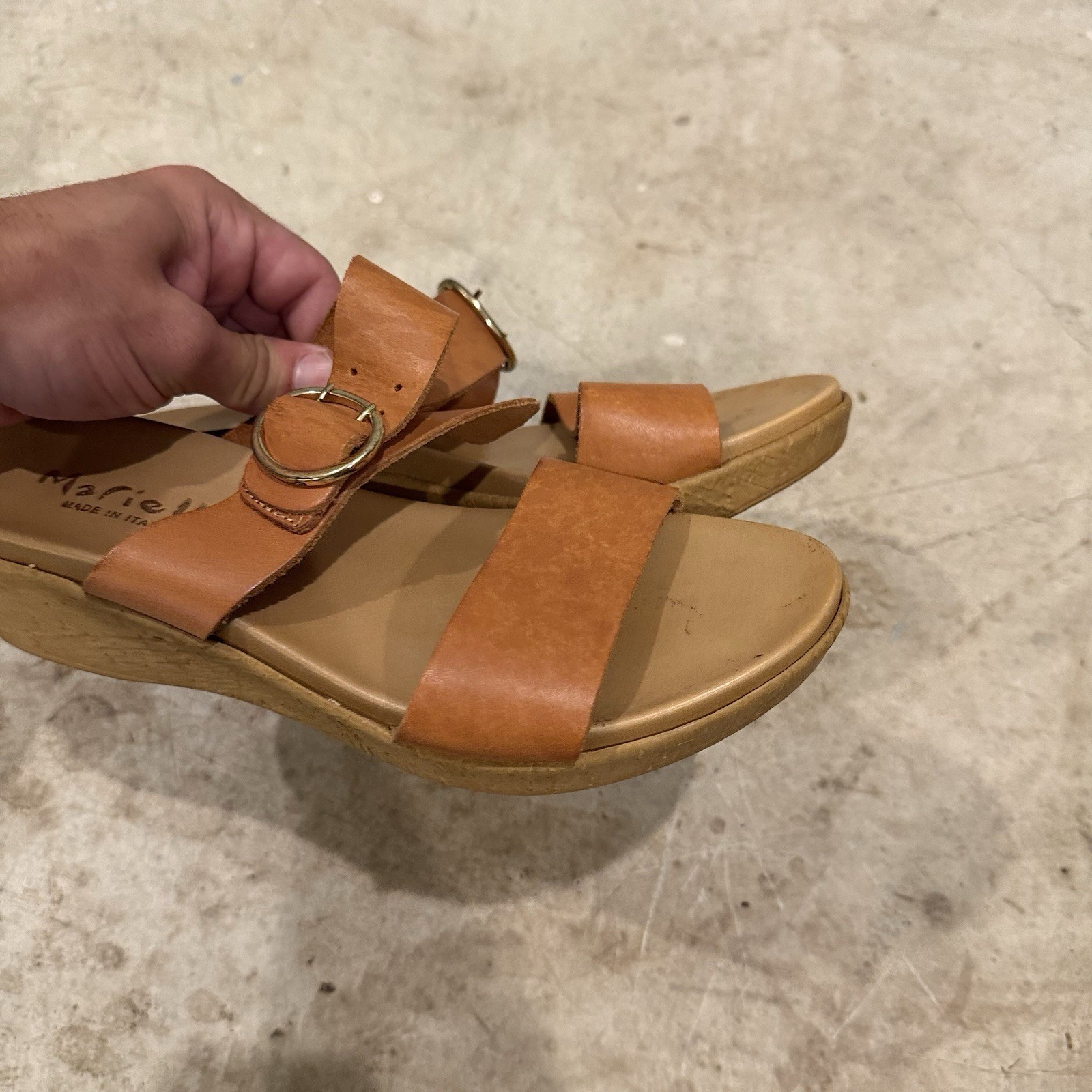 Mariella Women’s Leather Sandals Wedge Heel Slip-on Made in Italy Size 9.5
