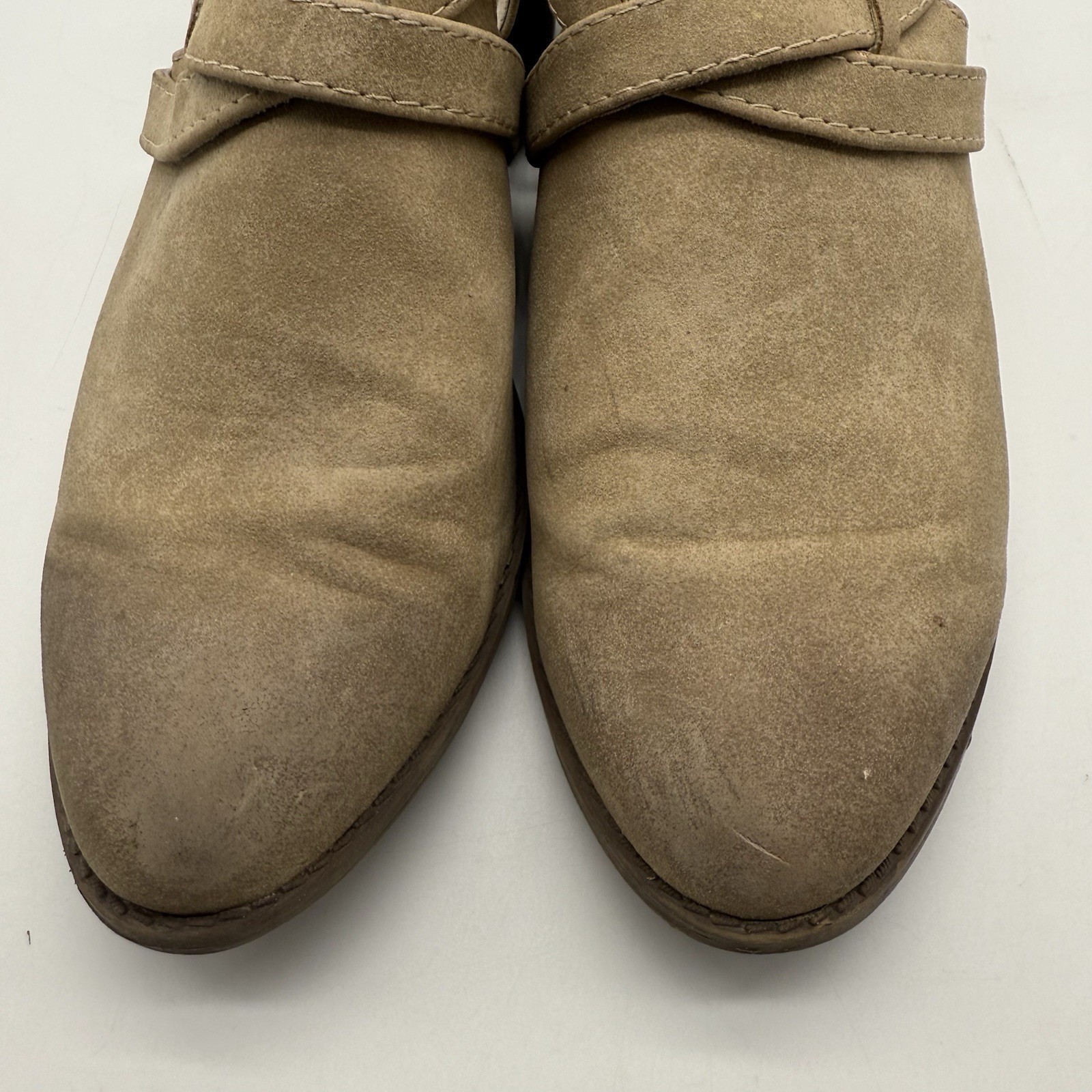 BC Footwear Ankle Booties Women 7 Tan Vegan Suede Cutout Buckle Strap Shoes