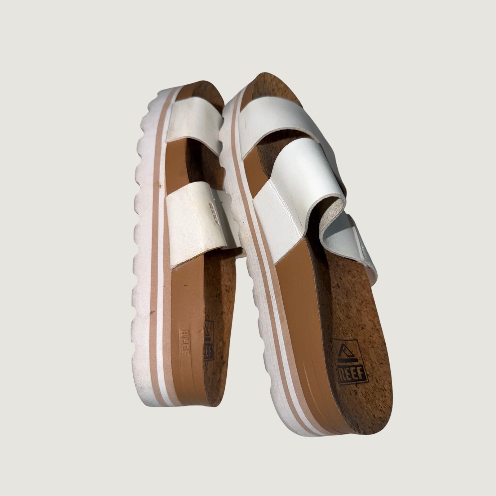 Reef Vista Hi White Double Strap Platform Sandals Cork Footbed Womens