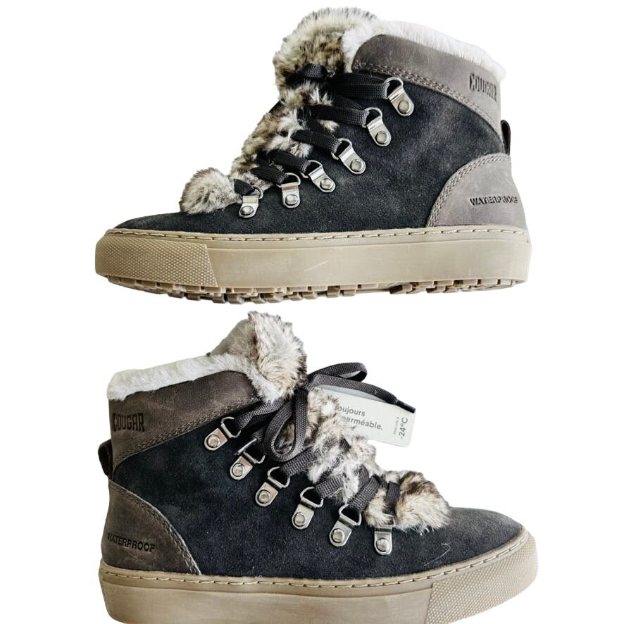 Cougar Daniel Suede Faux Fox Fur Waterproof Boot Pewter Grey NEW Size 36 / 6