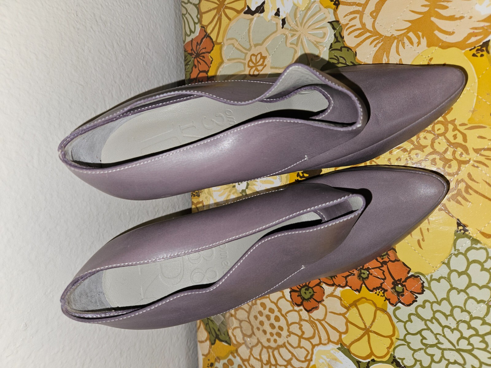 New Omelle Cecilia Gray Plum Calf Leather Heels Size 38 Booties Wood Heel