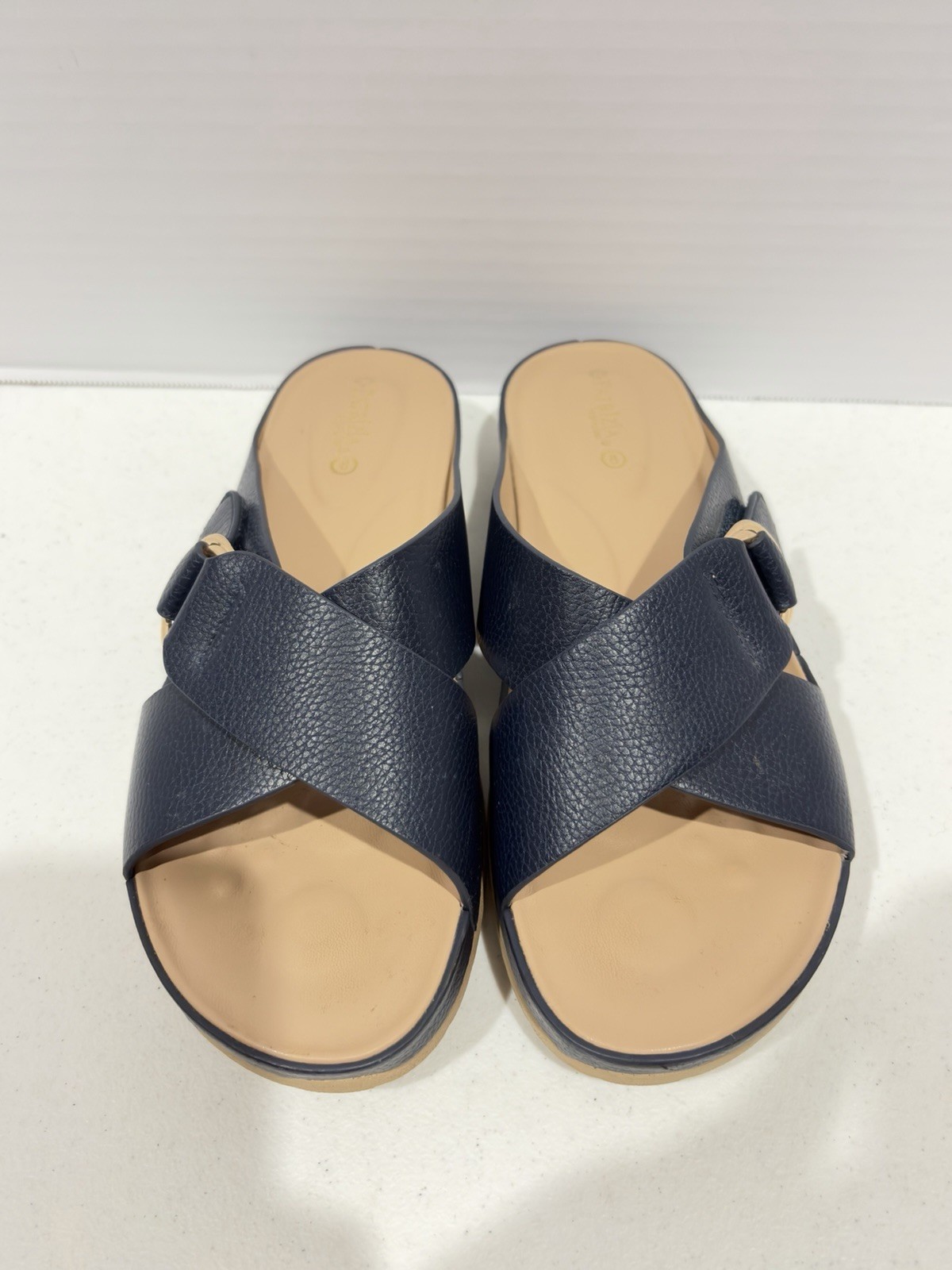 Patrizia Rutha Spring Step Navy Slide Sandals Women’s Size 8 Wedge Heel Capsule