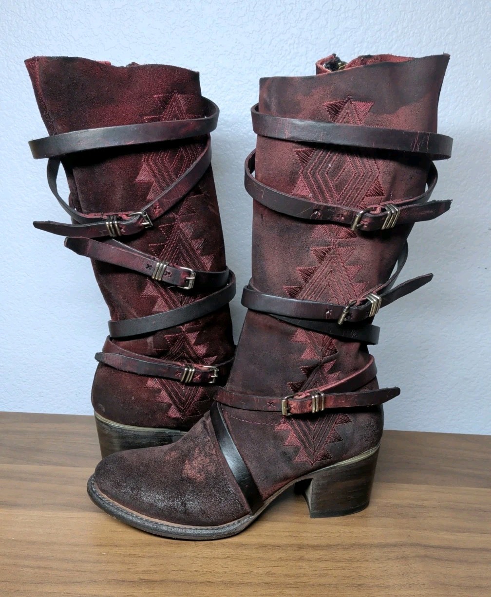 Freebird by Steven «COLIN» Distressed Red Burgundy Leather Boot 7