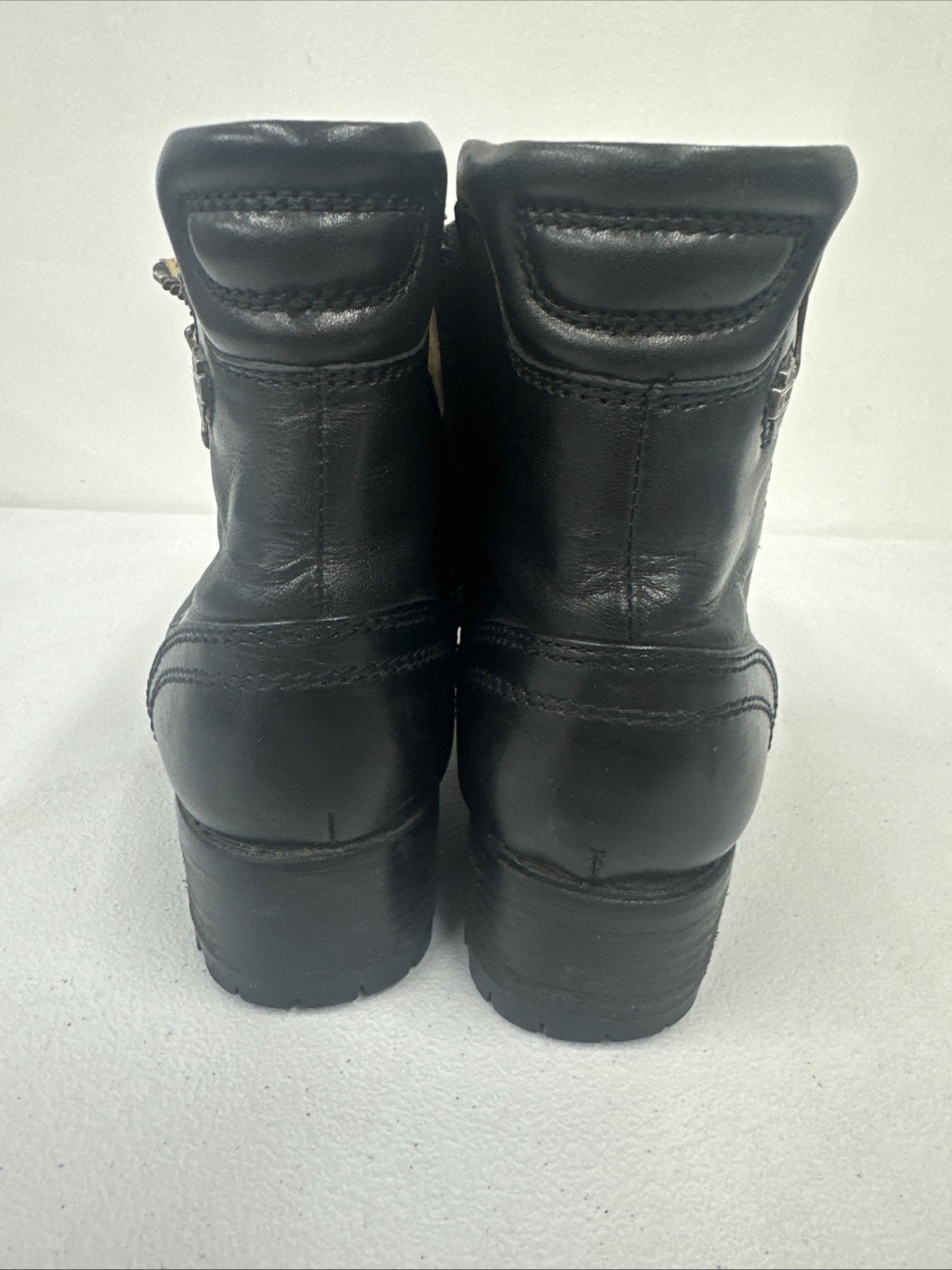 Harley Davidson Boot Womens 6.5 Black Block Heel Zipper Moto Leather Goth Grunge