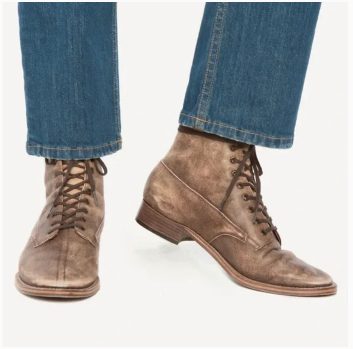 The Great. Brown Distressed Leather Boots Workwear Granny Lace Up Boxcar Vintage