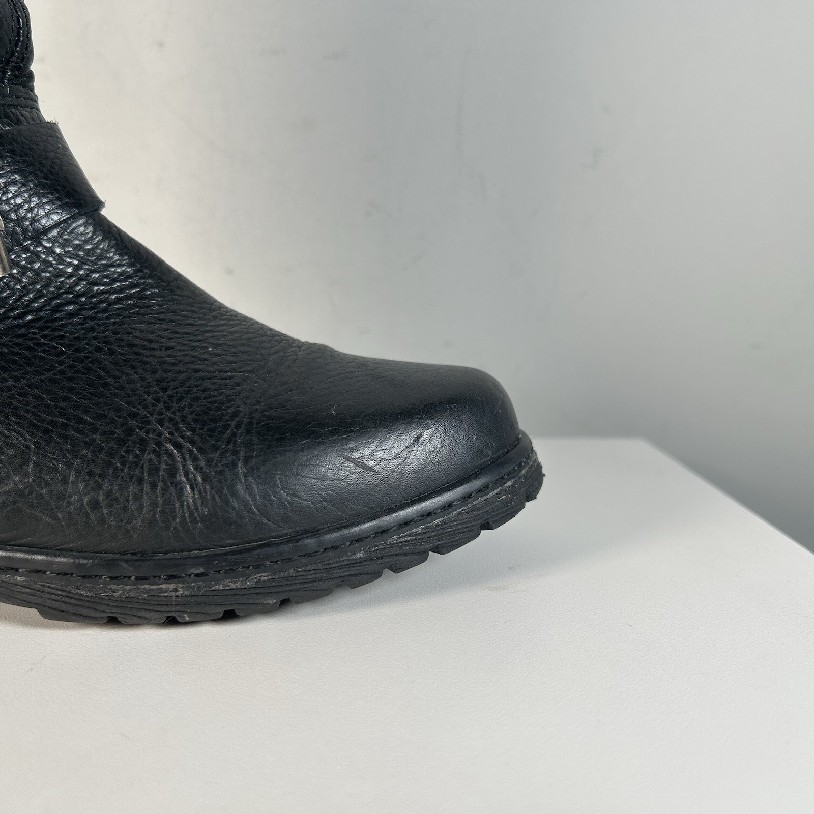 Y2K Steve Madden Black Leather Buckle Moto Combat Ankle Boots Women’s 6.5