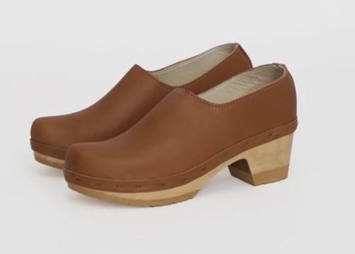 No. 6 Ashby Closed Back Leather Mid Wooden Heel Clog Womens Size 43/ US 12 NWOB
