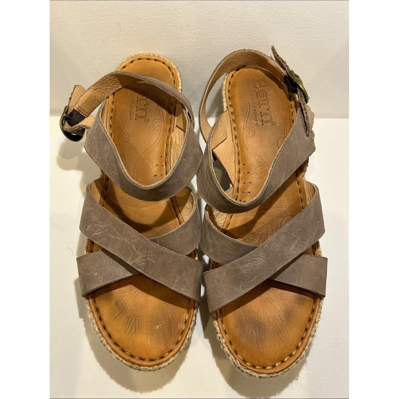 Born Taupe Cross-Over Espadrille Sandals