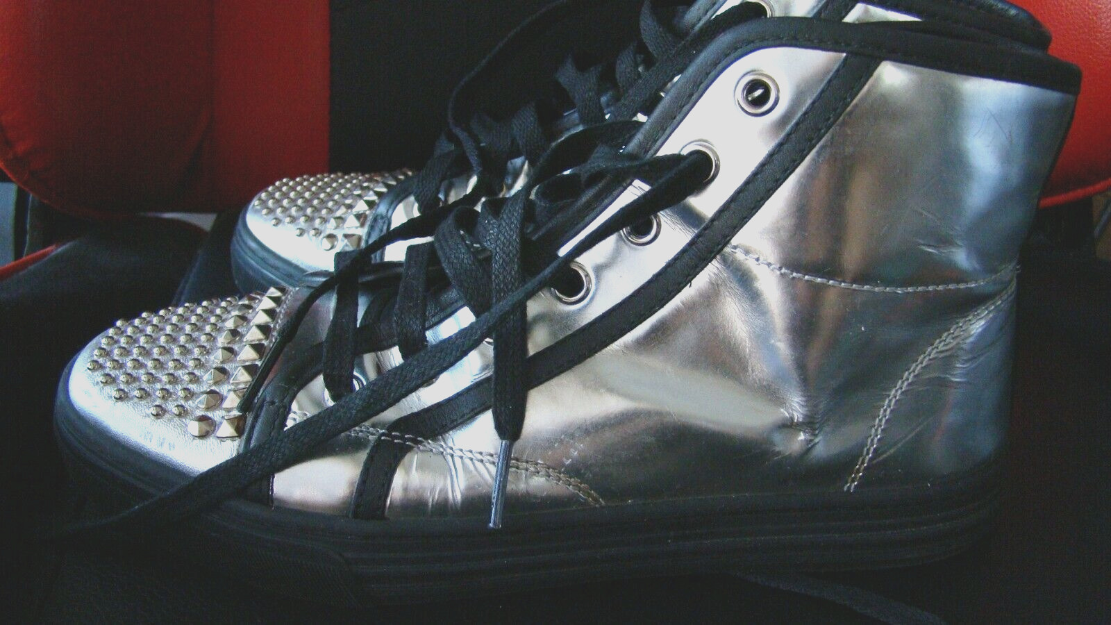 Gucci Silver Metallic Leather Spikes Studded Sneakers Boots sz.36 Italy/6 USA