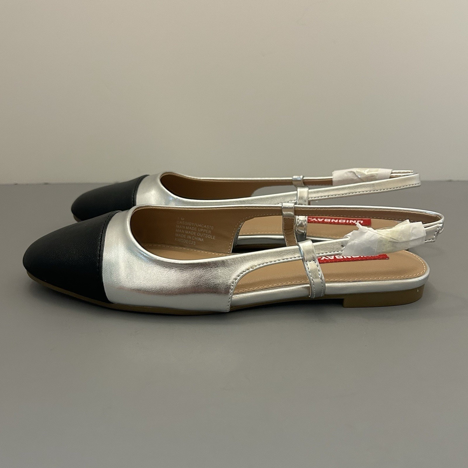 UNIONBAY Women’s Cassidy Ballet Flat Sandal Silver/Black New w/ Box 7M