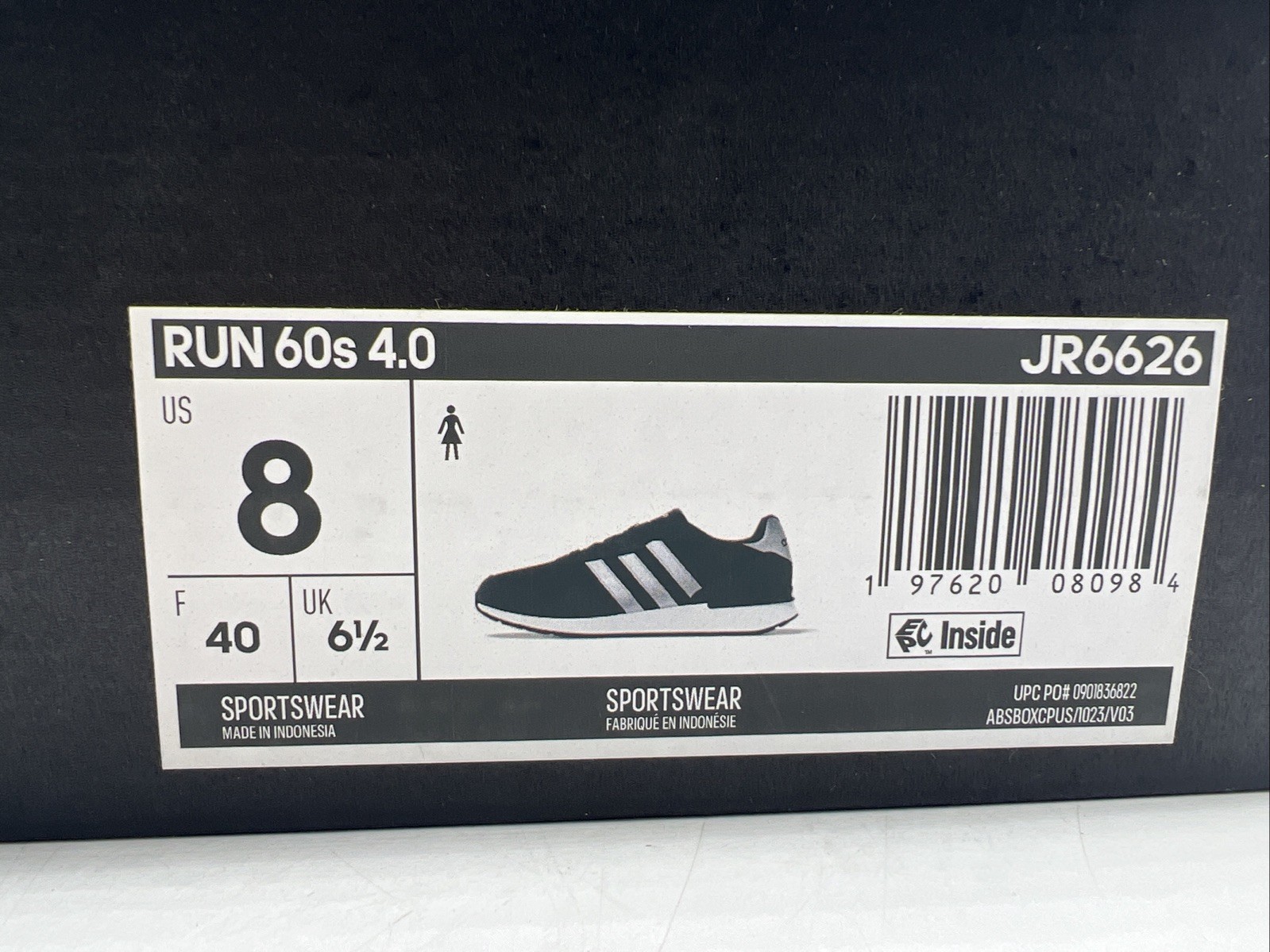 Adidas Run 60s Women’s Size 8 Black Silver Athletic Sneakers JR6626 New