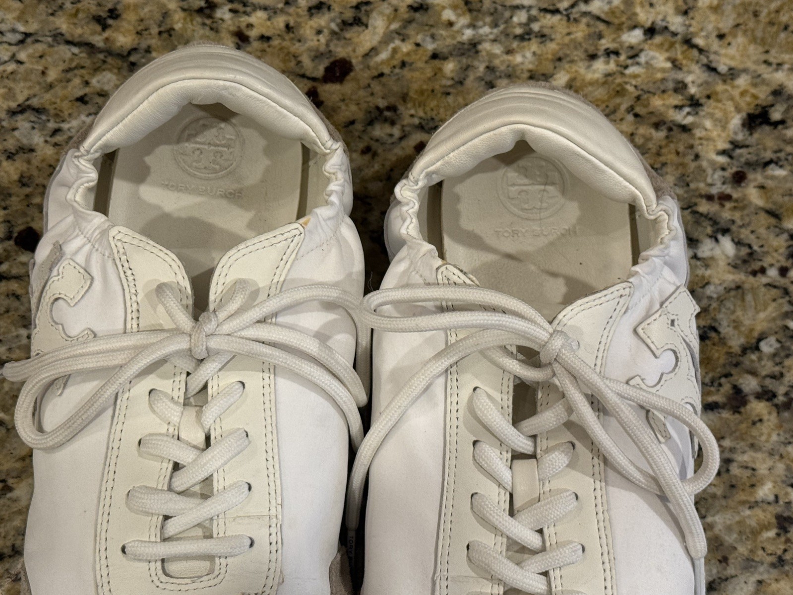Tory Burch Women 9.5M Sneaker Nylon Calf Leather White Ivory Cerbiatto 100 Shoes