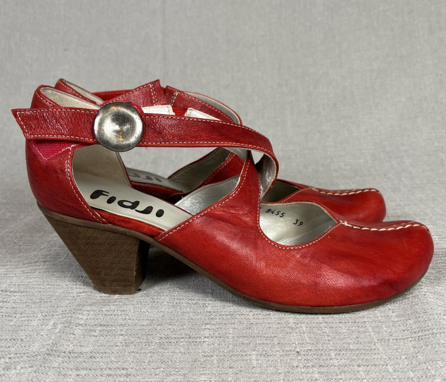 Fidji Womens Leather Mary Jane Shoes Block Heels Strappy Size 39 Cut Out Boho