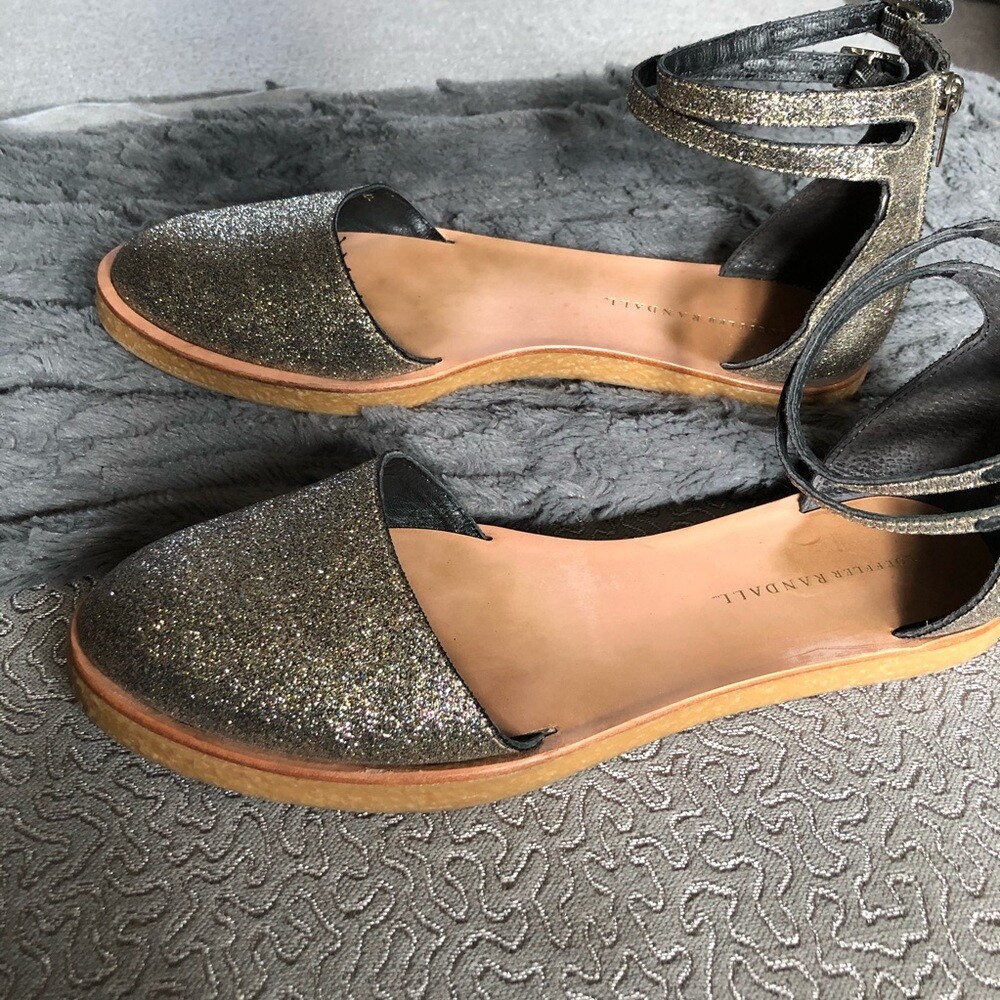 Loeffler Randall Odette Glittery Platform Sandal Double Ankle Strap Flat: 10