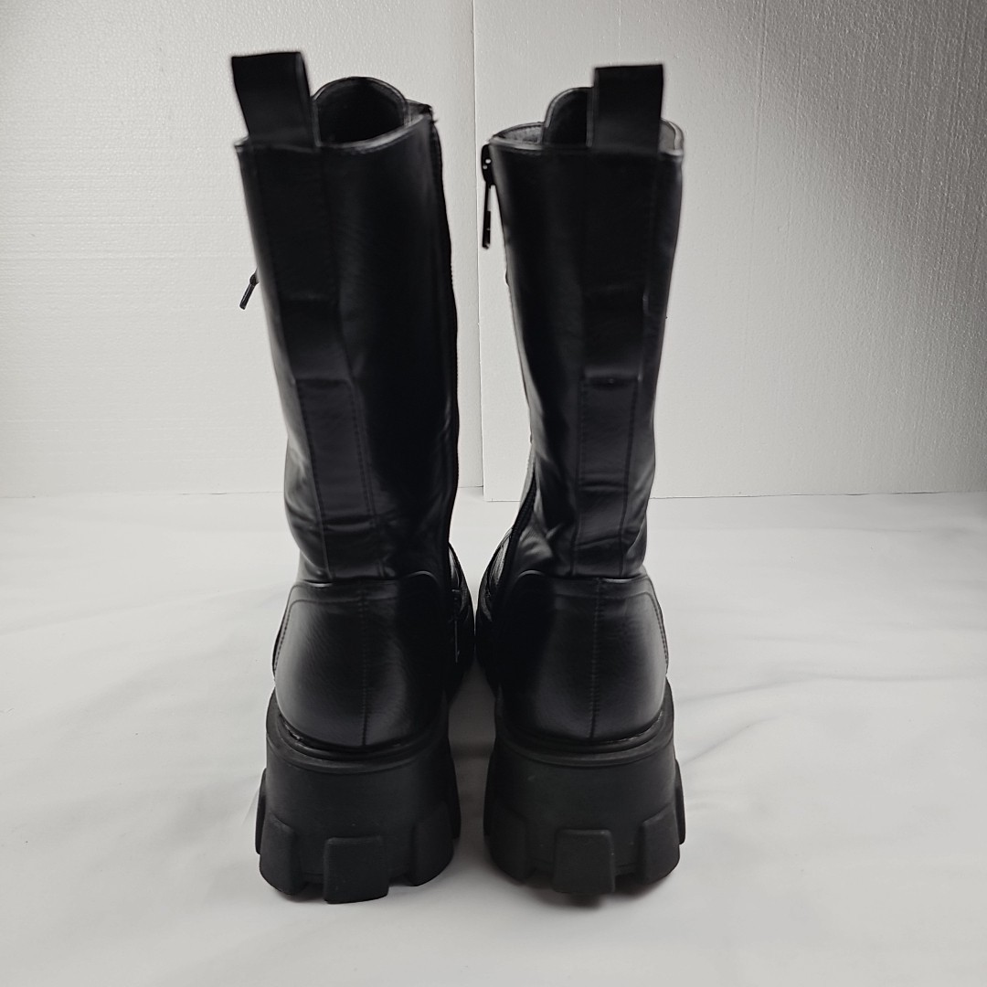 Public Desire Zip Up Lace Boots Black Size US7 2.5 In Heels 11 in High