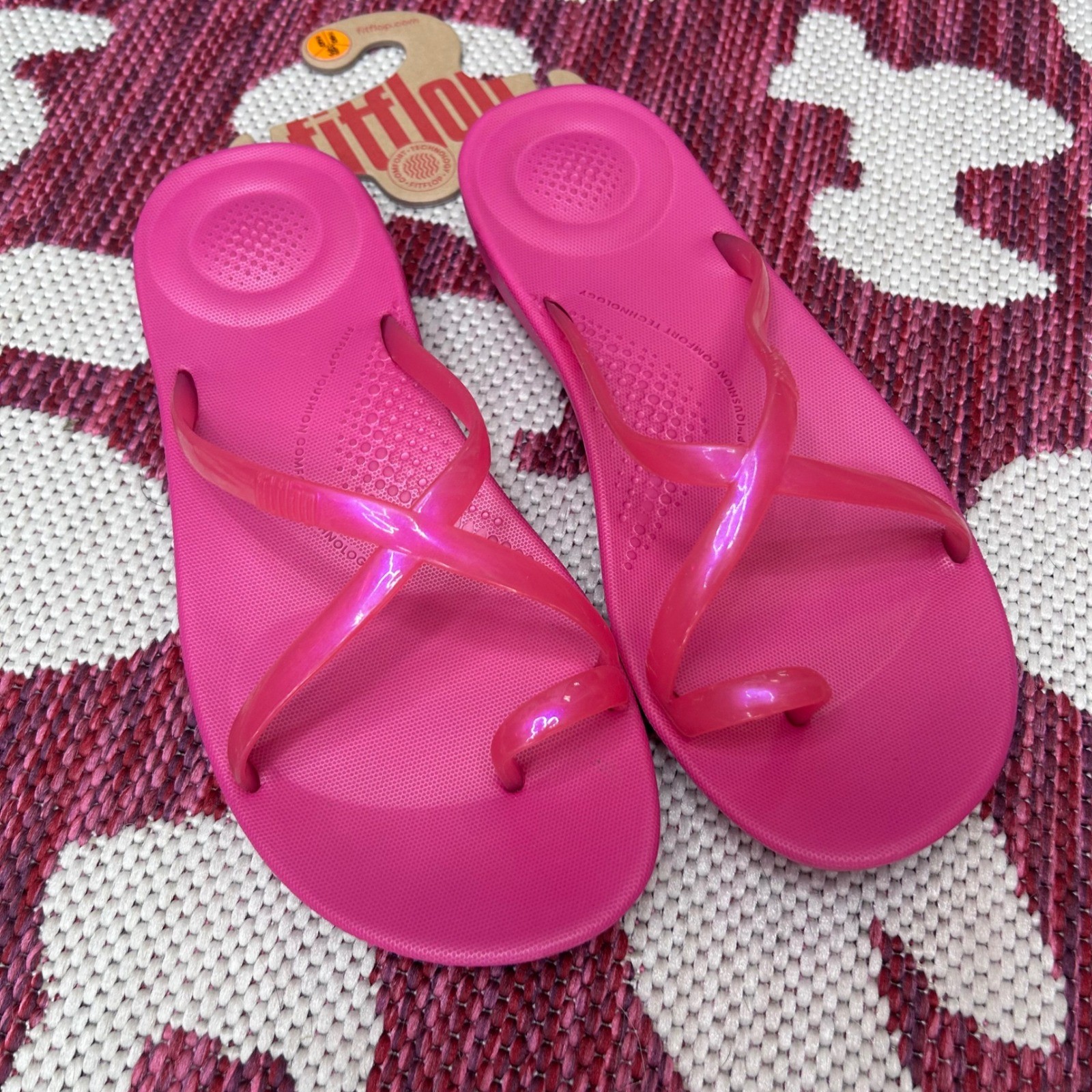 FitFlop iQushion Wave Pearlised Sandals Psychedelic Pink Toe Loop US 8 NEW