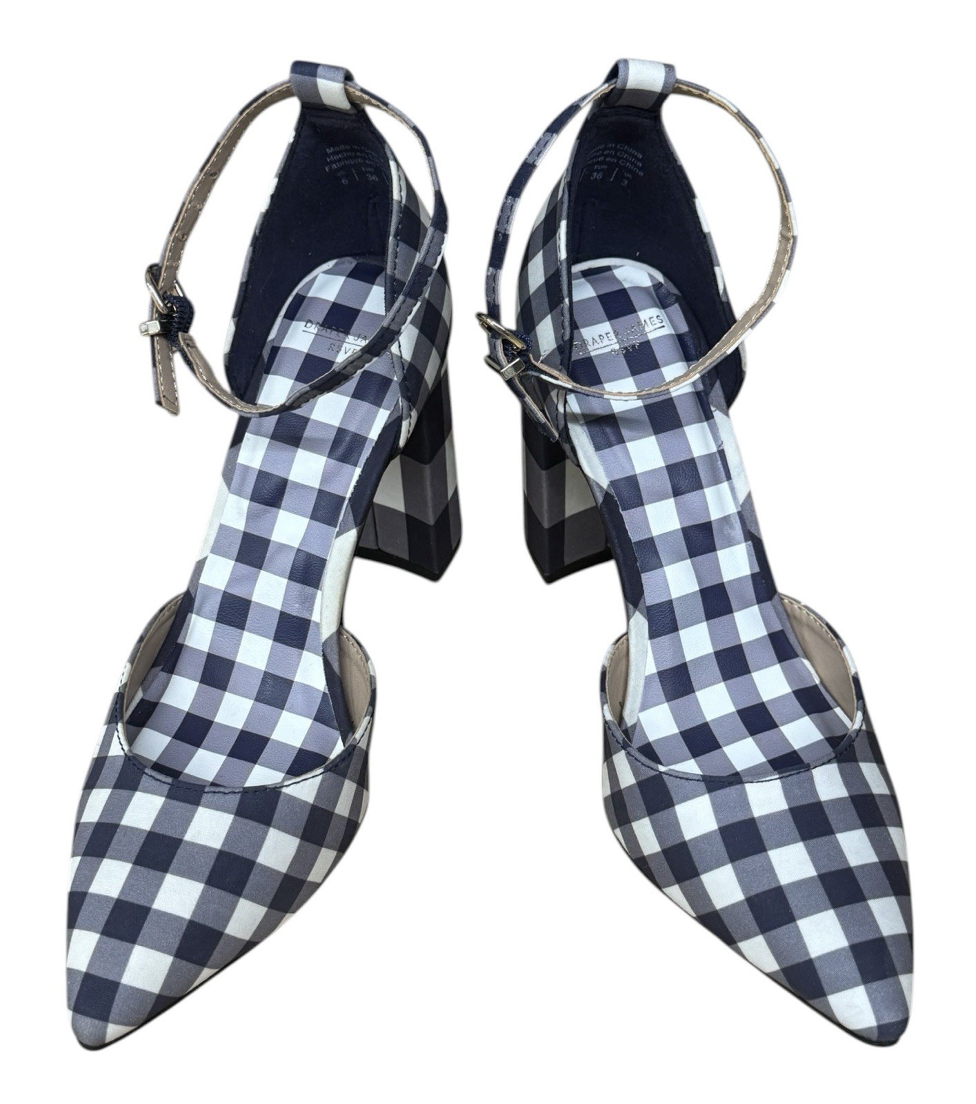 DRAPER JAMES RSVP Bianca Navy Gingham Ankle Strap Women’s Shoes Heels Size US 6