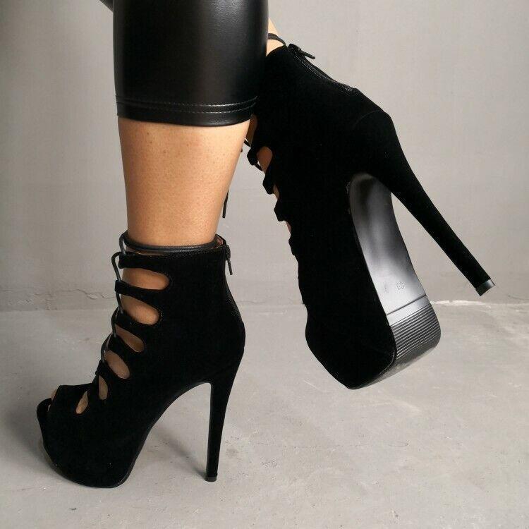 Womens High Stiletto Heel Platform Peep Toe Lace Up Zip Sandals Shoes Oversize