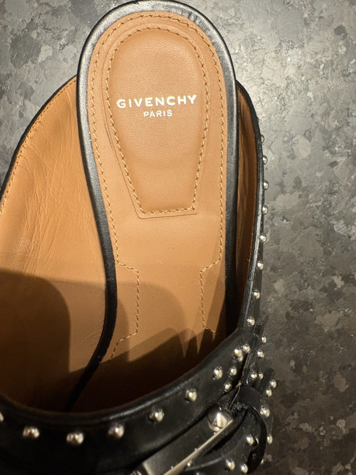 Givenchy Elegant Women US 6 EUR 36.5 Black Leather Slip-On Pointed Studded Mules