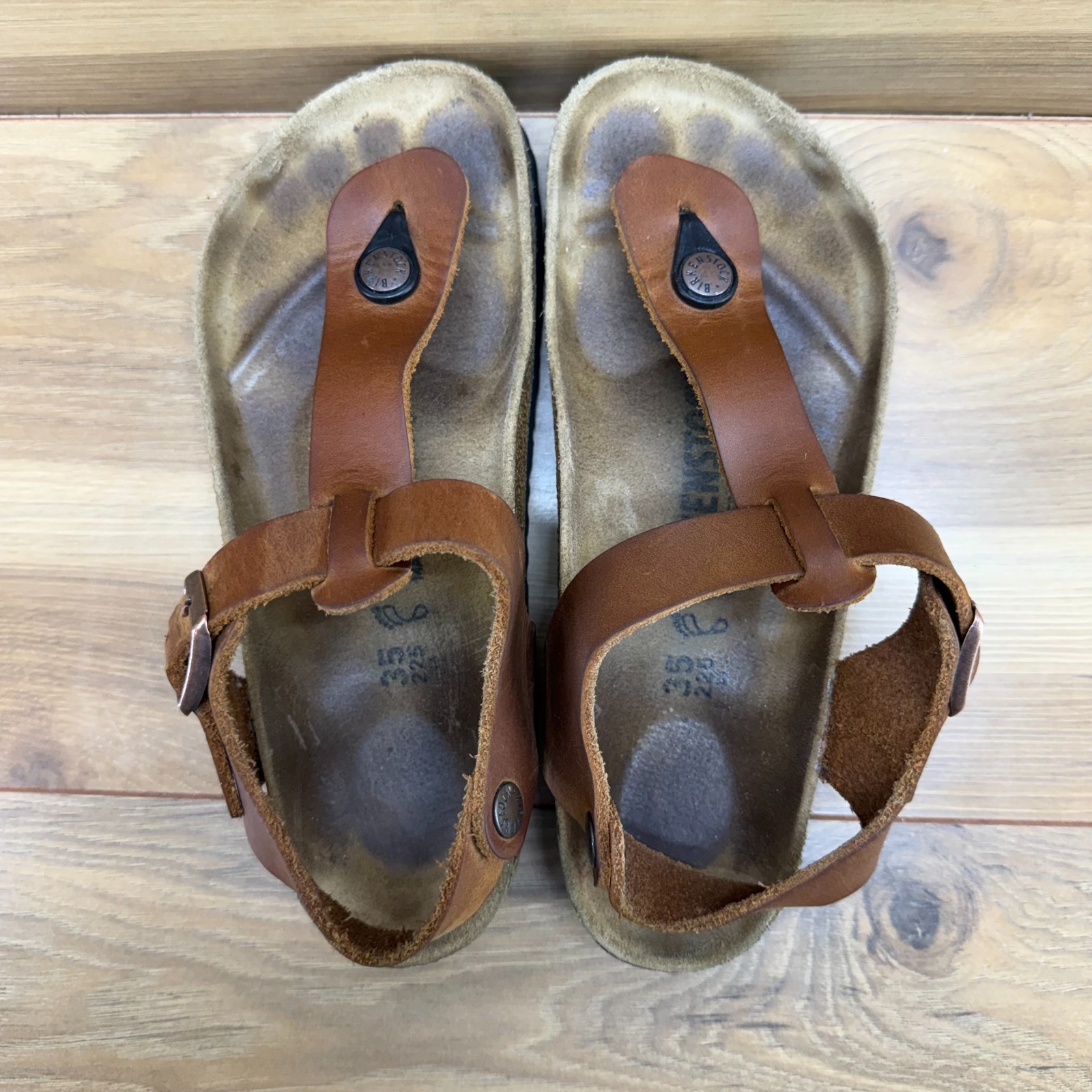 Birkenstock Kairo Sandals Cognac Tan Leather 4 W EU 35 Buckle Travel Vacation